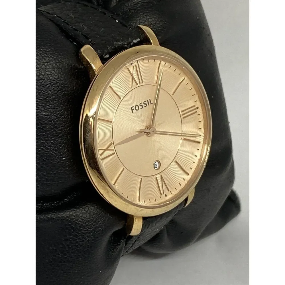 Fossil ES3707 Women's Black Leather Analog Dial Quartz Genuine Watch QB489